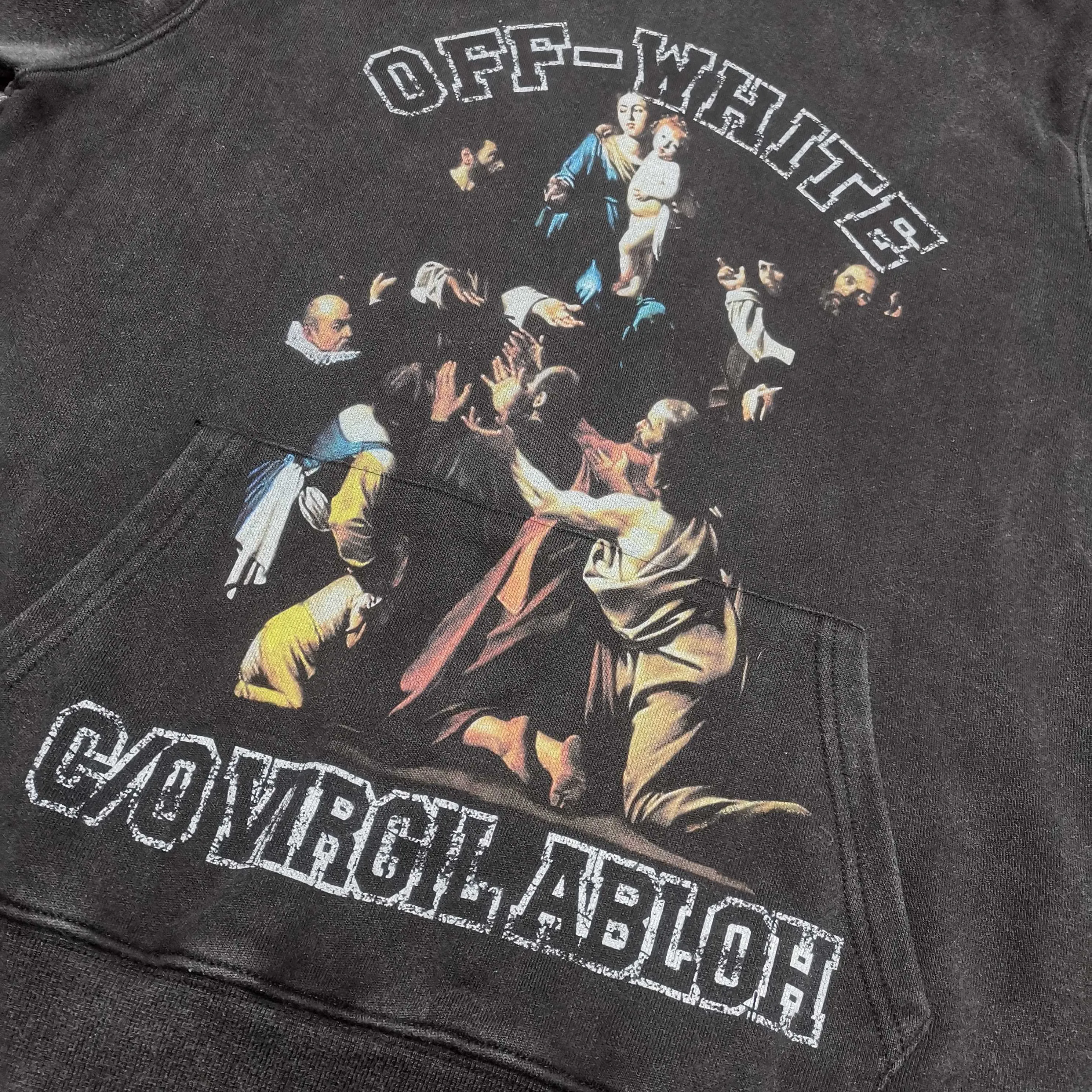 off white 25ss religious portrait oil painting 460g washed hooded sweatshirt Color: washed black Size: S M L XL P410
